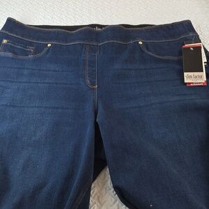 Slim Factor Slim Straight Jeans (2X Short) - Black Waistband, Blue Denim